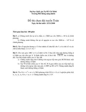 Đề thi chọn đội tuyển Toán năm 2008